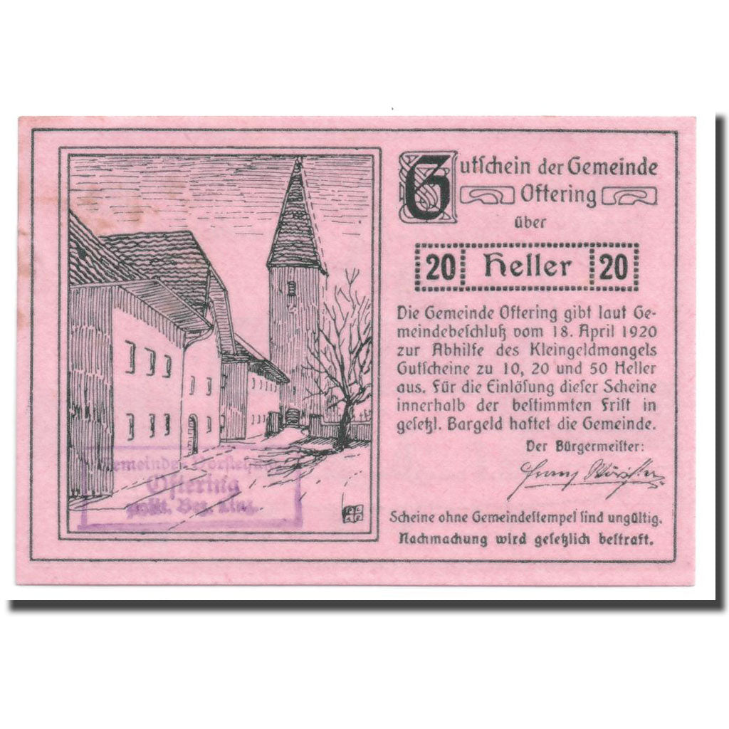 Geldschein, Österreich, Oftering, 20 Heller, château, 1920, 1920-04-18, UNZ-