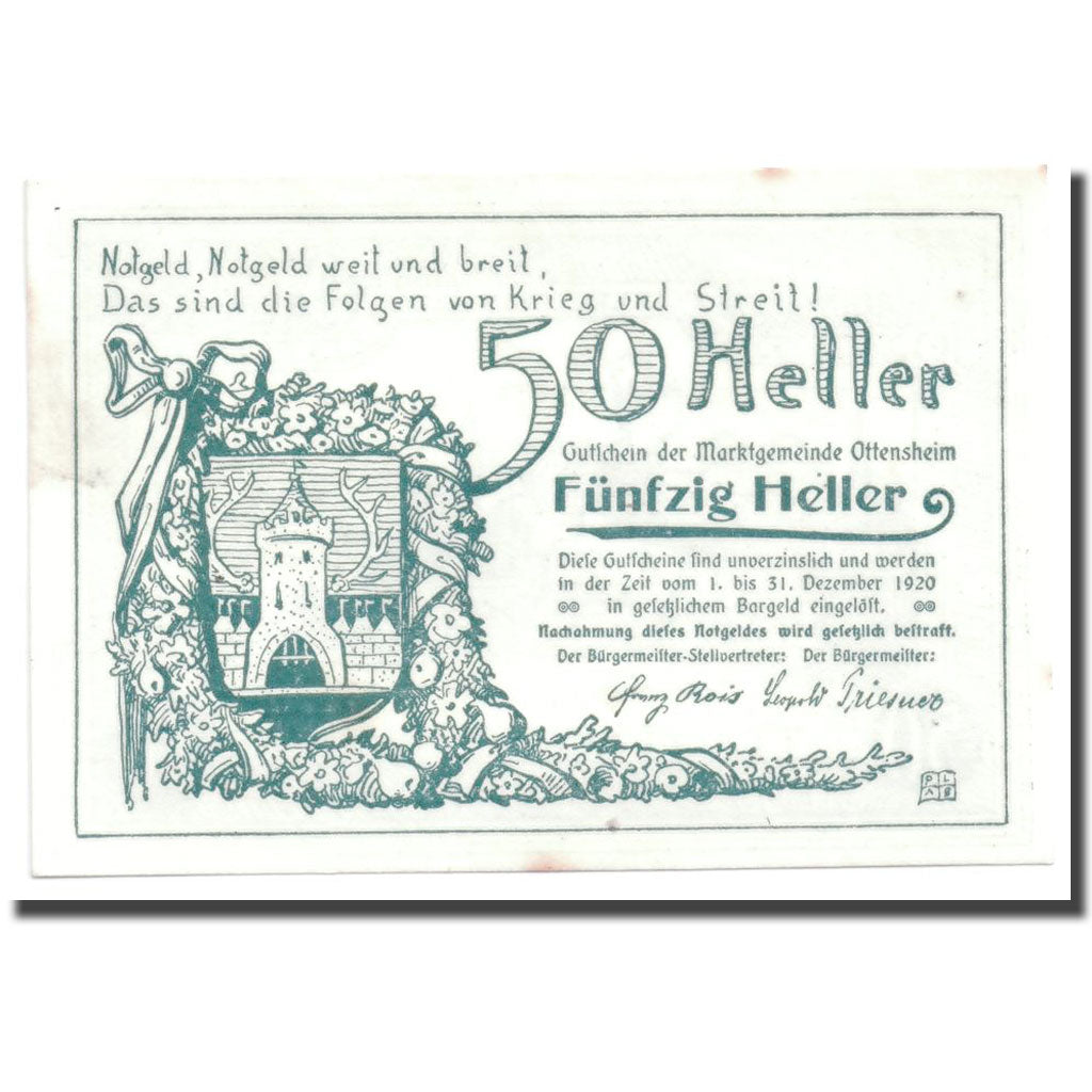 Geldschein, Österreich, Ottensheim, 50 Heller, paysage, UNZ-, Mehl:717