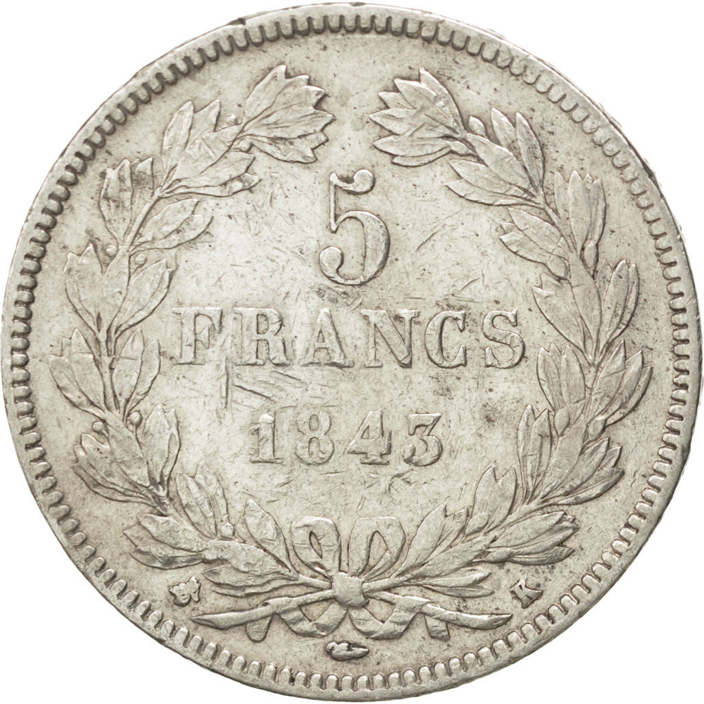 Coin, France, Louis-Philippe, 5 Francs, 1843, Bordeaux, EF(40-45), Silver