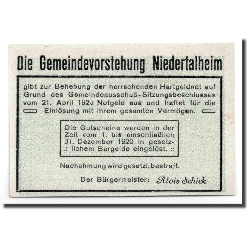 Geldschein, Österreich, Niederthalheim, 10 Heller, paysage, 1920, 1920-04-21