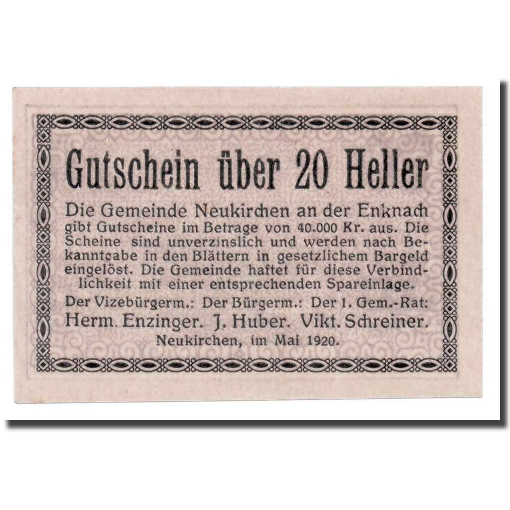 Geldschein, Österreich, Neukirchen, 20 Heller, paysage, 1920, UNZ-, Mehl:656a