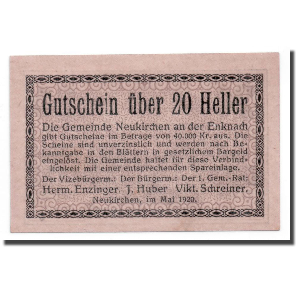 Geldschein, Österreich, Neukirchen, 20 Heller, paysage 1, 1920, UNZ-, Mehl:656a