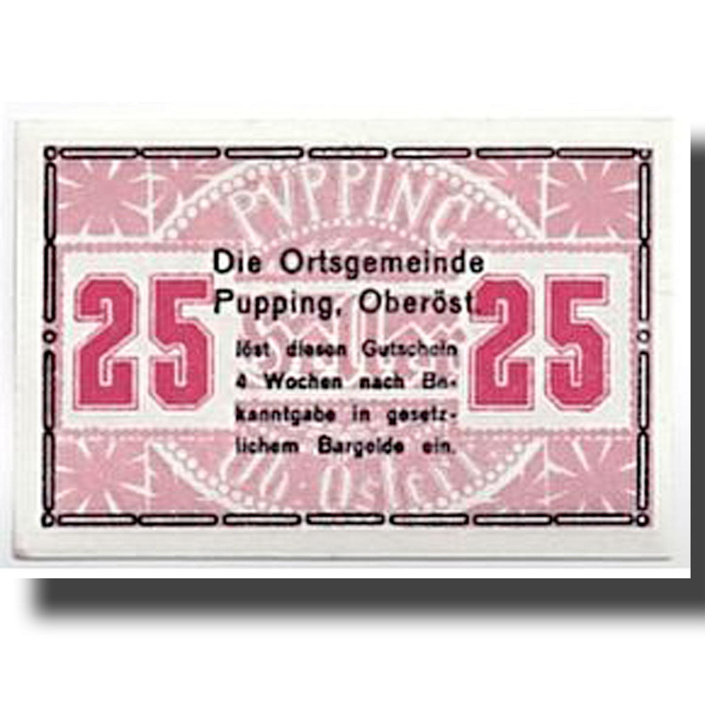 Banconote, Austria, Pupping, 25 Heller, pont, SPL, Mehl:792IIc