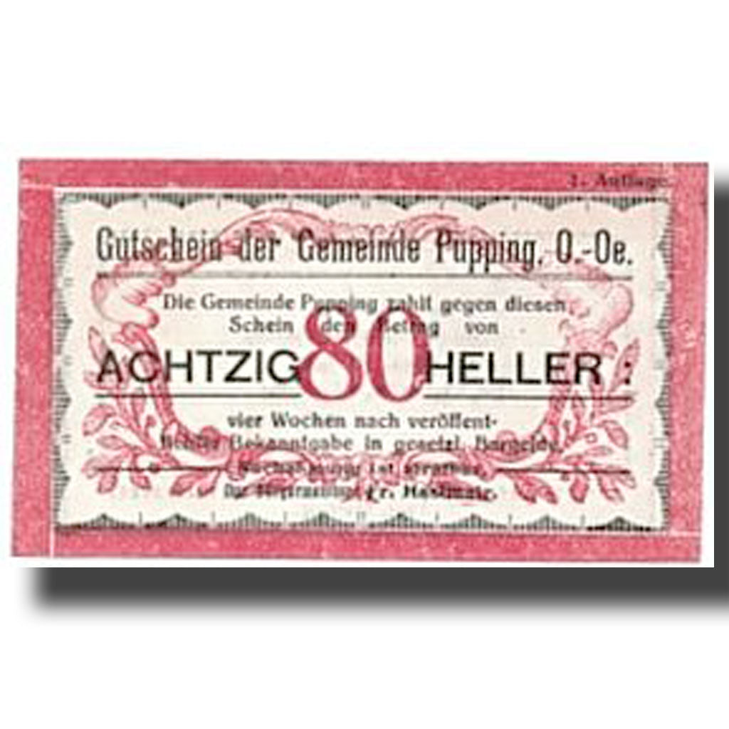 Banconote, Austria, Pupping, 80 Heller, graphique, SPL, Mehl:7921