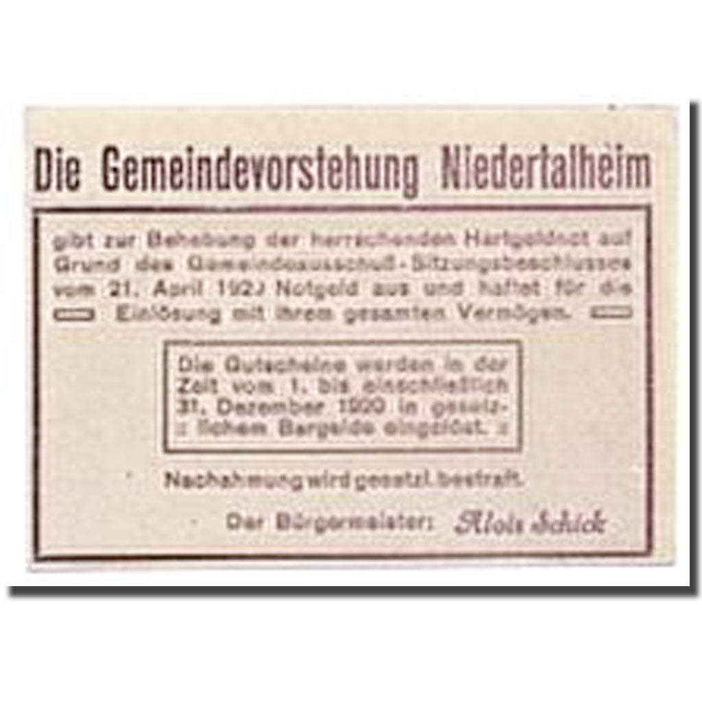 Geldschein, Österreich, Niederthalheim, 20 Heller, paysage, 1920, 1920-04-21