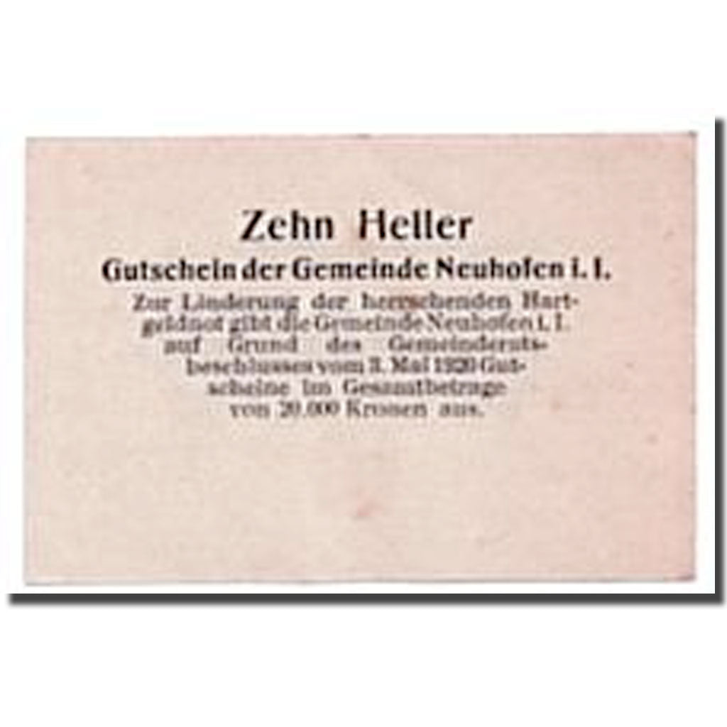 Banknote, Austria, Neuhofen, 10 Heller, graphique, 1920, 1920-05-03, UNC(63)