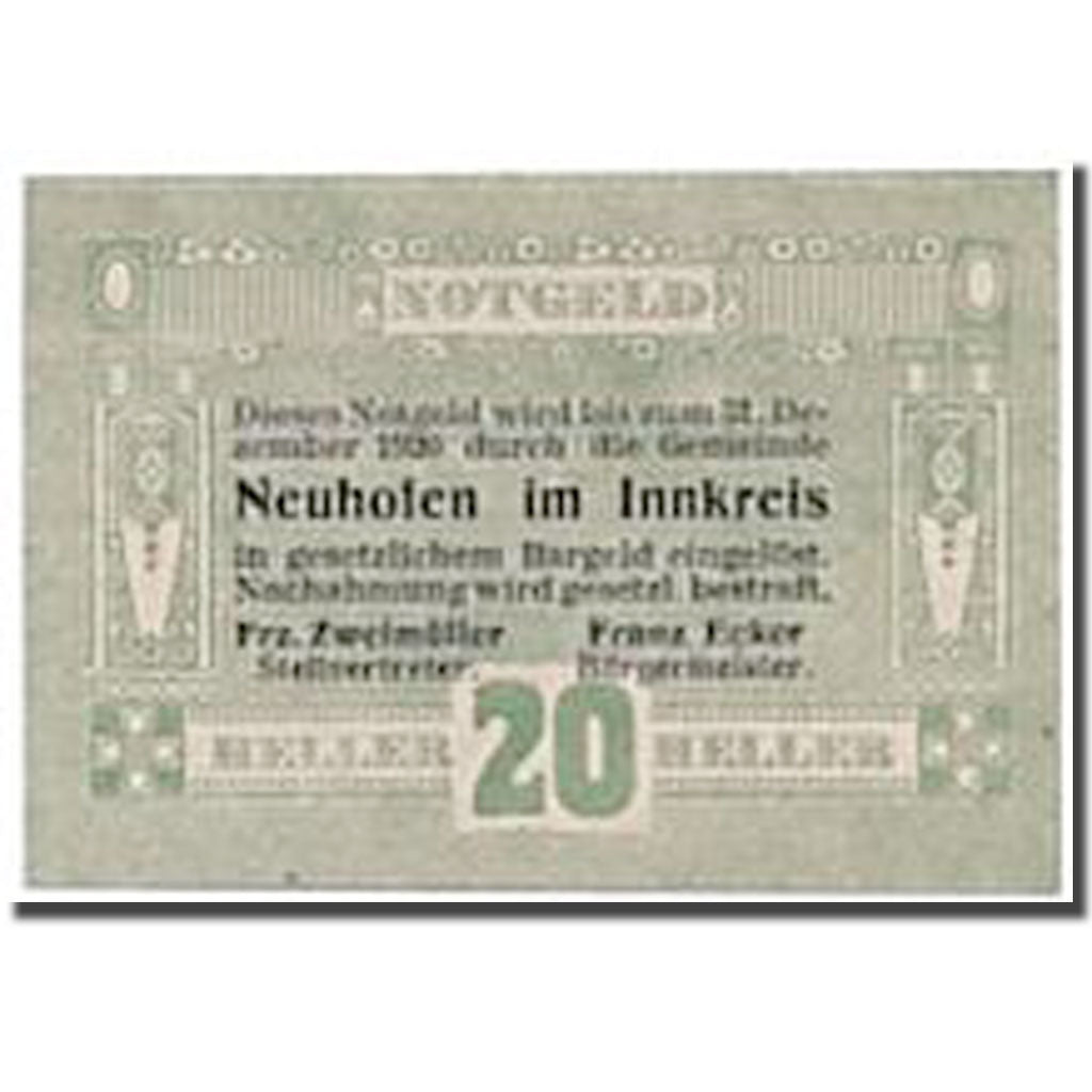 Banknote, Austria, Neuhofen, 20 Heller, graphique, 1920, 1920-05-03, UNC(63)