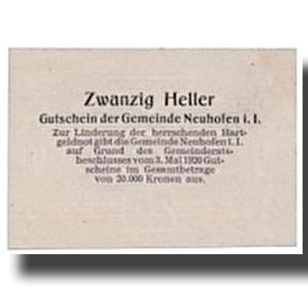 Banknote, Austria, Neuhofen, 20 Heller, graphique, 1920, 1920-05-03, UNC(63)