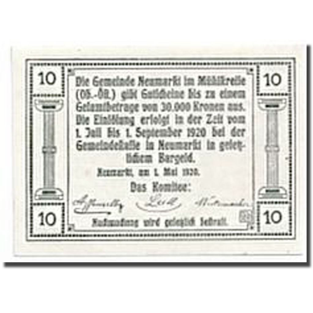 Geldschein, Österreich, Neumarkt, 10 Heller, Eglise, 1920, 1920-05-01, UNZ-