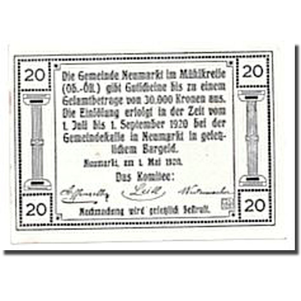 Geldschein, Österreich, Neumarkt, 20 Heller, Eglise, 1920, 1920-05-01, UNZ-