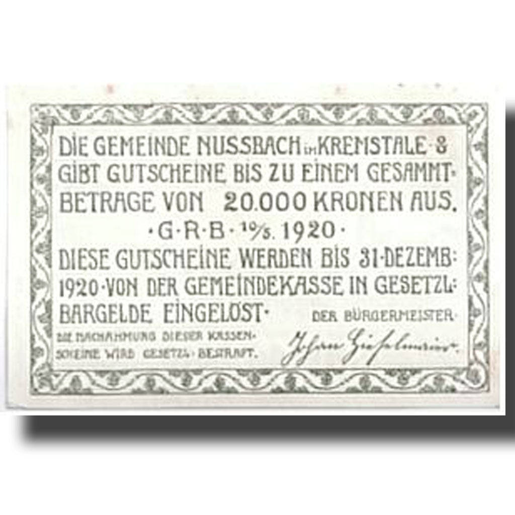 Geldschein, Österreich, Nussbach im Kremstal O.Ö. Gemeinde, 50 Heller