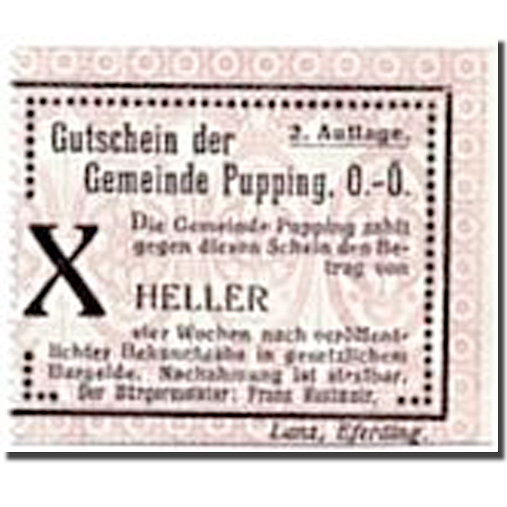 Banconote, Austria, Pupping, 10 Heller, graphique, SPL, Mehl:792IIc