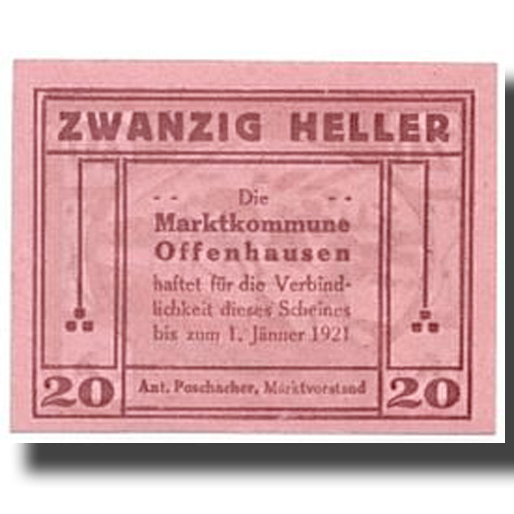 Banknote, Austria, Offenhausen, 20 Heller, Agriculture et Industrie, 1921