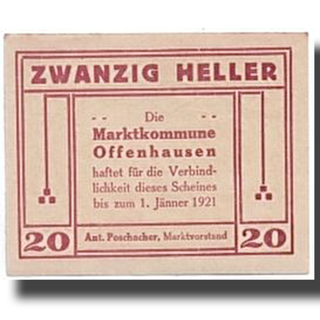 Banknote, Austria, Offenhausen, 20 Heller, Agriculture et Industrie, 1921