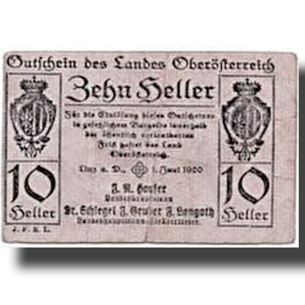 Geldschein, Österreich, Oberösterreich O.Ö. Land, 10 Heller, Ecusson, 1920