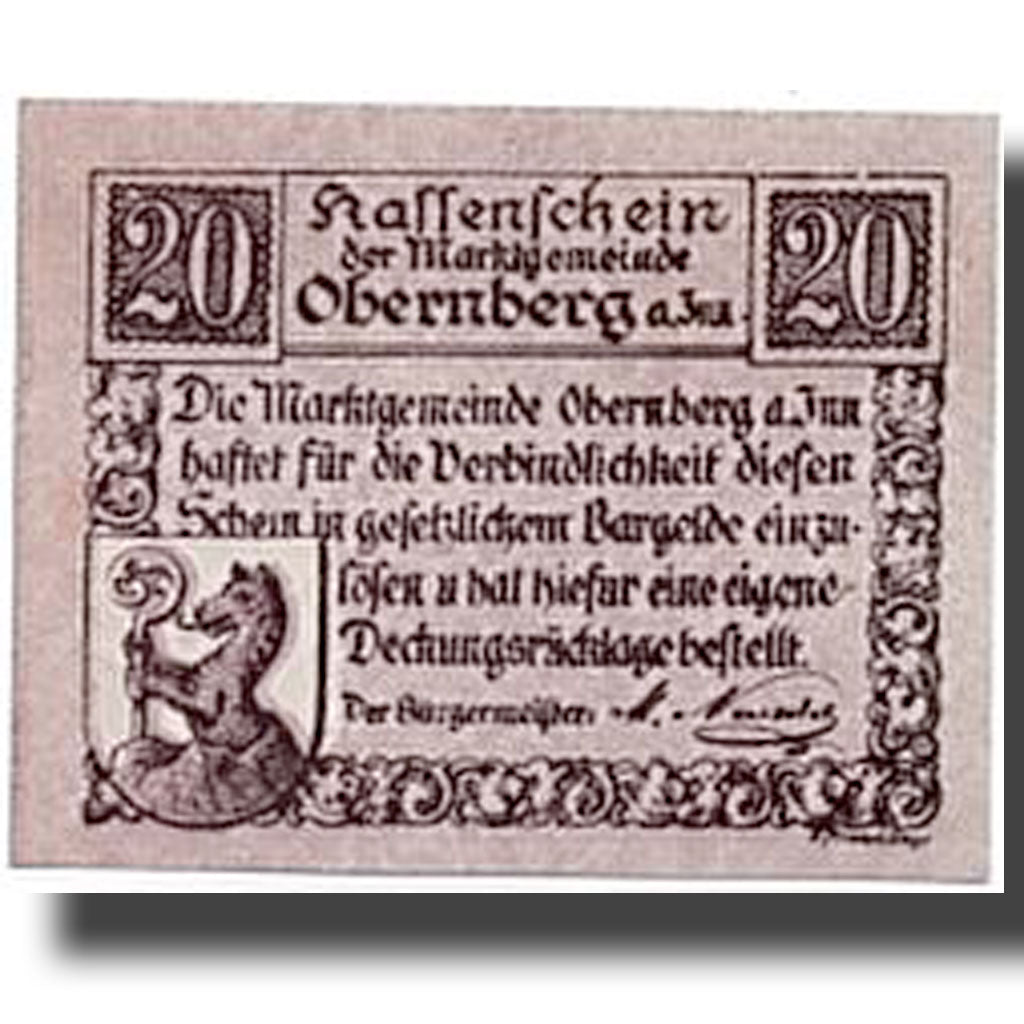 Geldschein, Österreich, Obernberg am Inn O.Ö. Marktgemeinde, 20 Heller