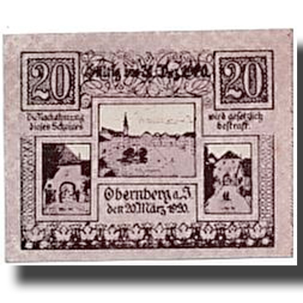 Geldschein, Österreich, Obernberg am Inn O.Ö. Marktgemeinde, 20 Heller
