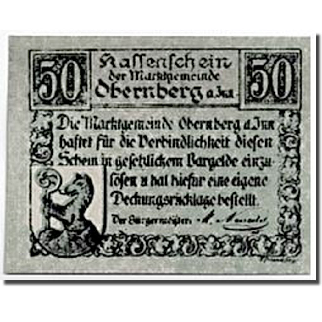 Geldschein, Österreich, Obernberg am Inn O.Ö. Marktgemeinde, 50 Heller