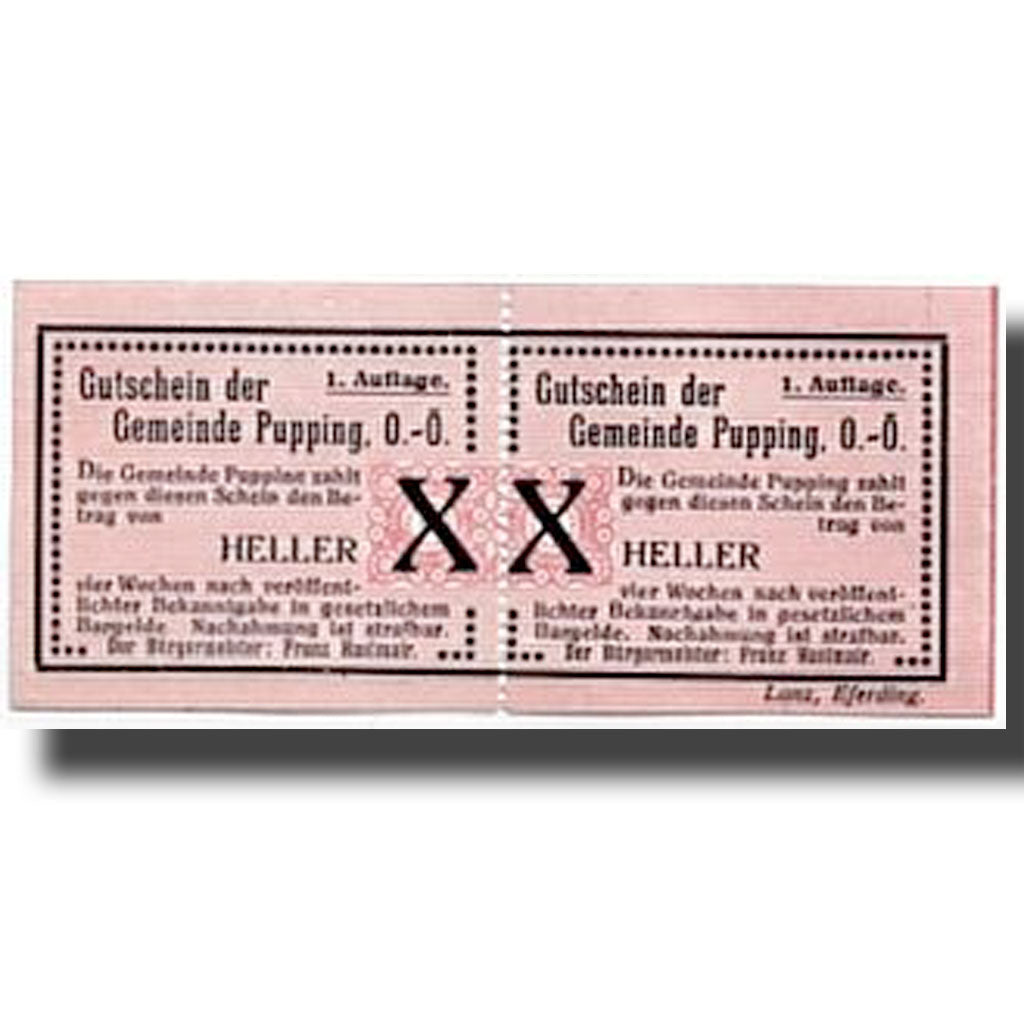 Geldschein, Österreich, Pupping, 20 Heller, graphique, UNZ-, Mehl:7921