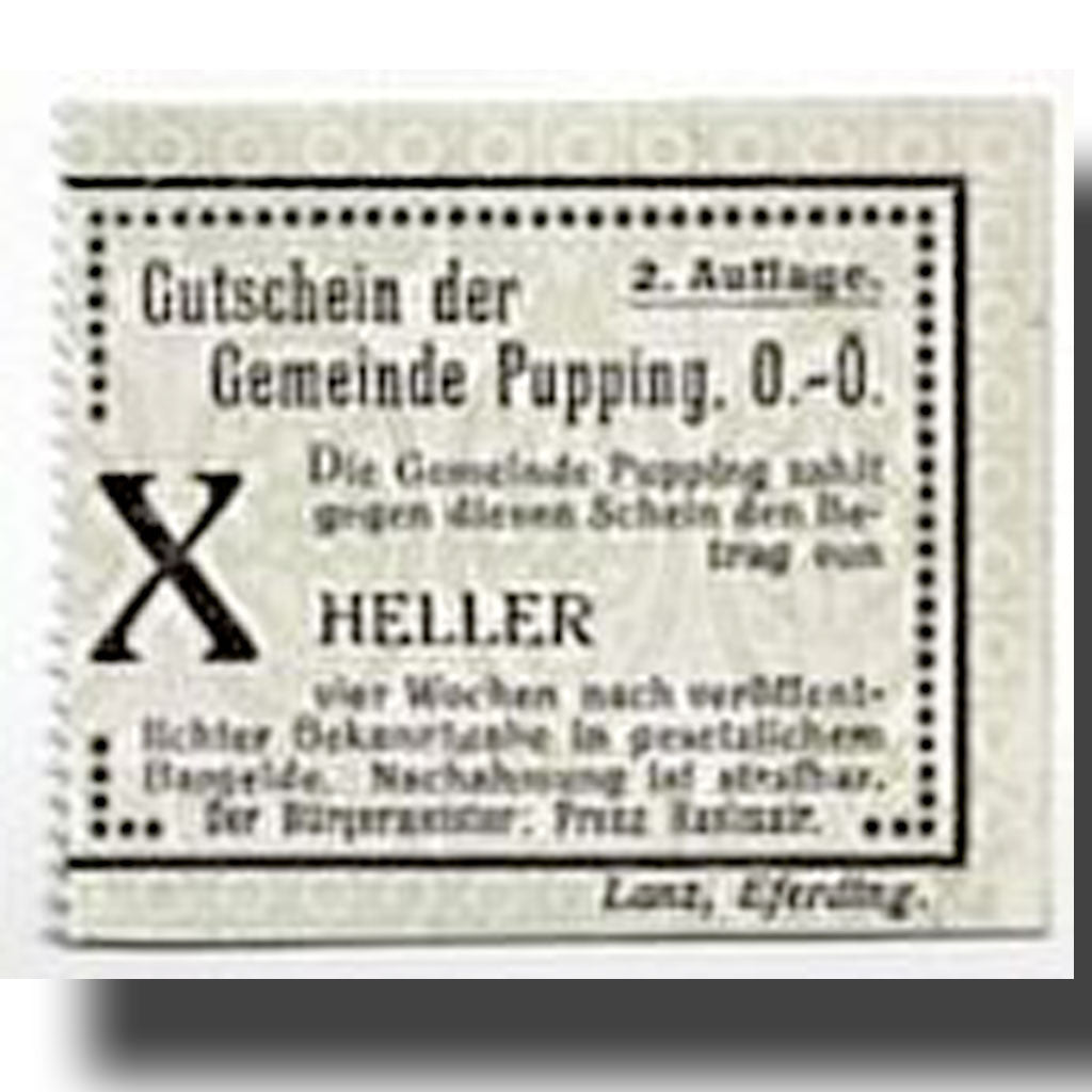 Geldschein, Österreich, Pupping, 10 Heller, graphique, UNZ-, Mehl:792