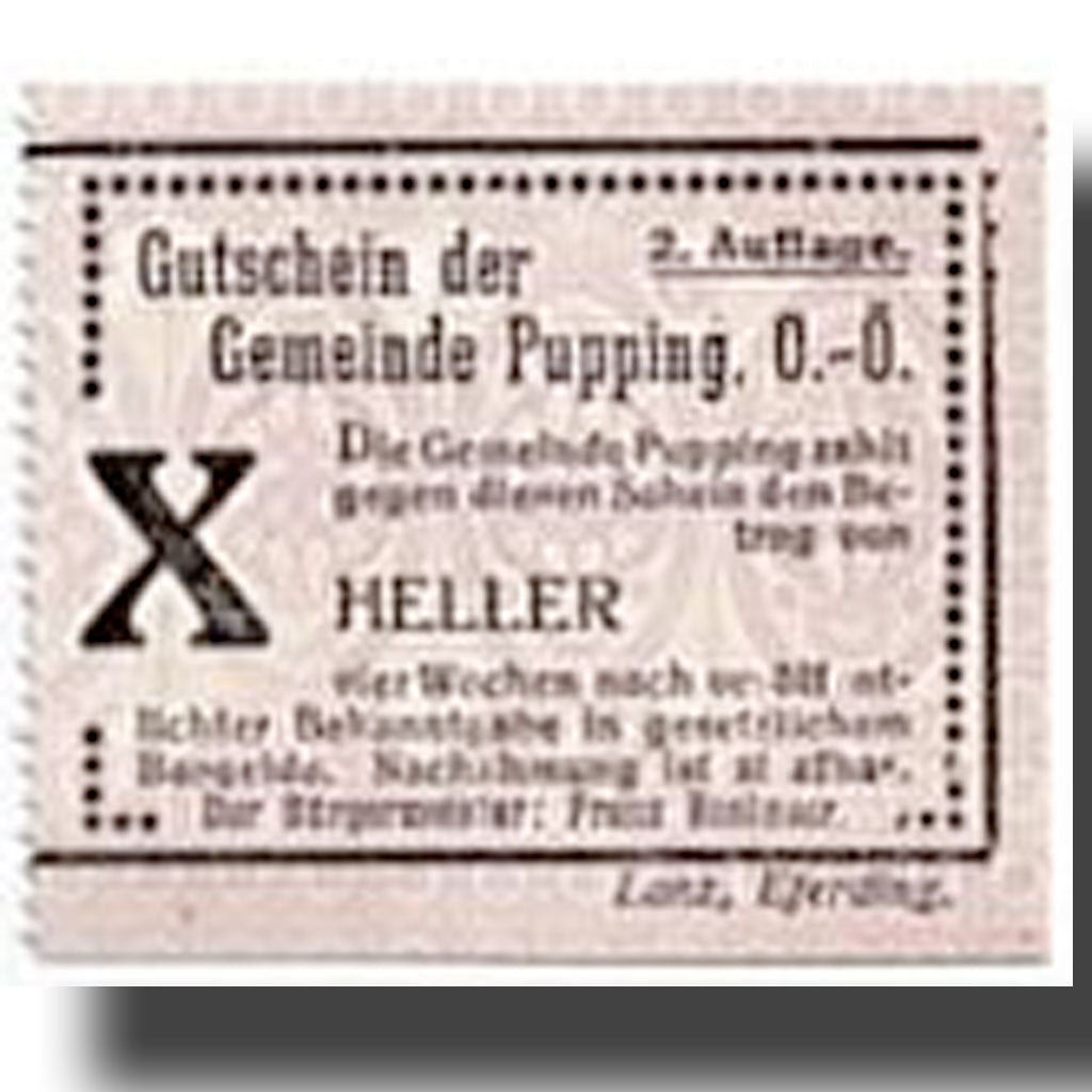 Geldschein, Österreich, Pupping, 10 Heller, Graphique 2, UNZ-, Mehl:792