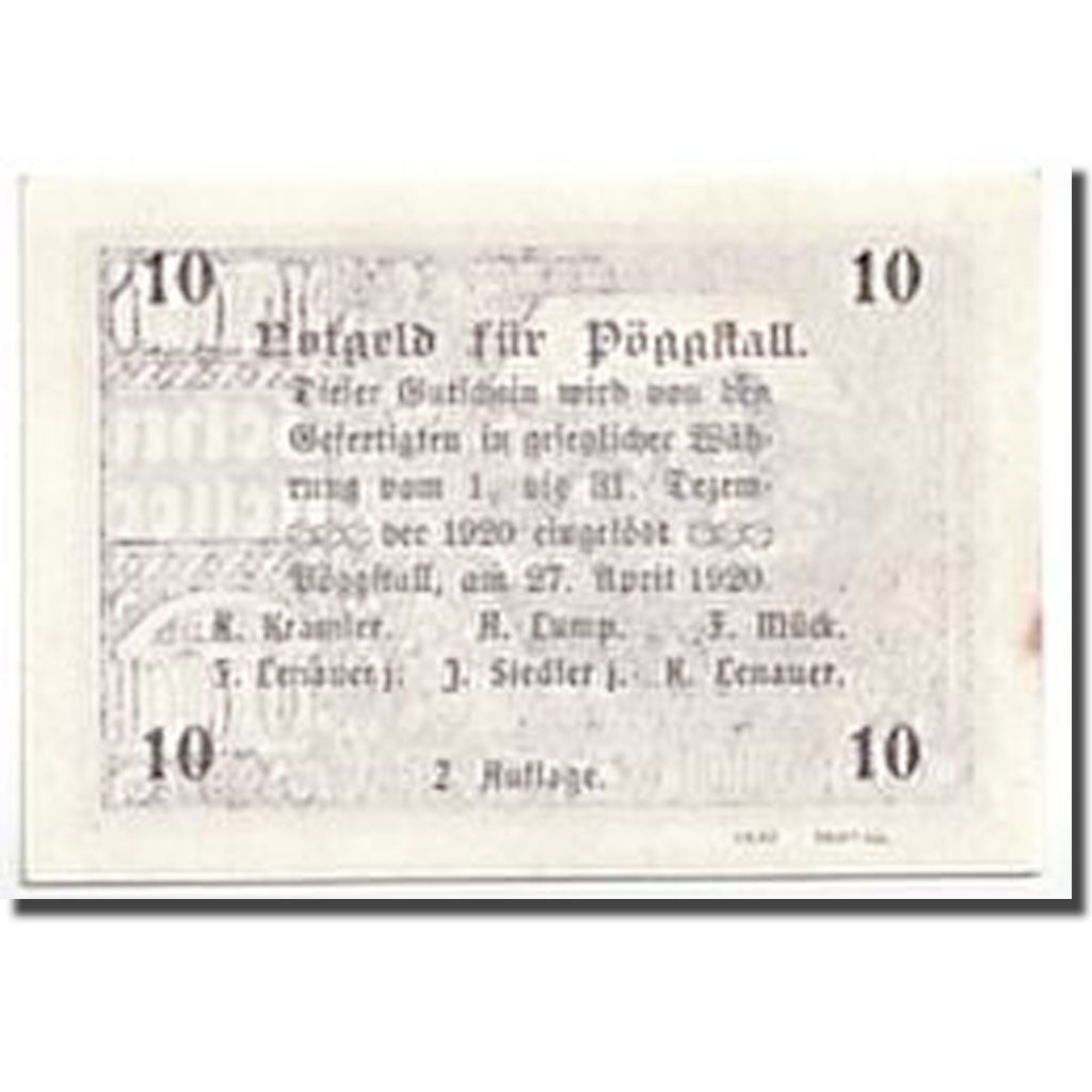 Banknote, Austria, Pöggstall, 10 Heller, paysage, 1920, 1920-04-27, UNC(63)