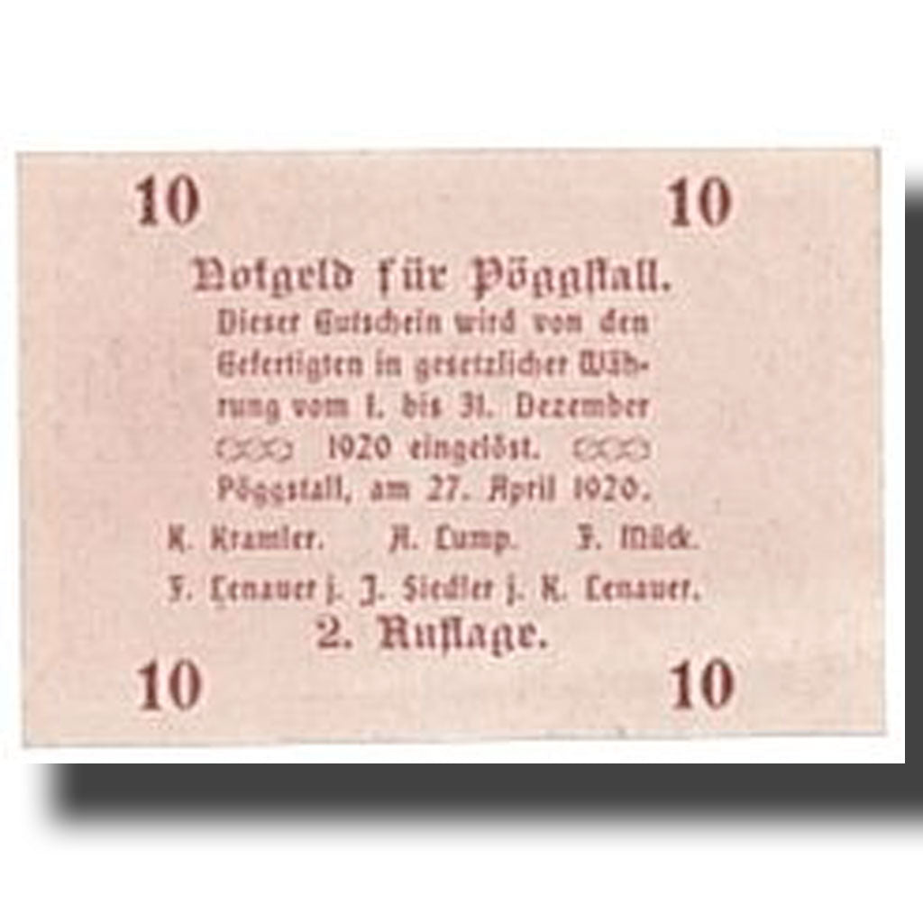 Banknote, Austria, Pöggstall, 10 Heller, paysage 1, 1920, 1920-04-27, UNC(63)