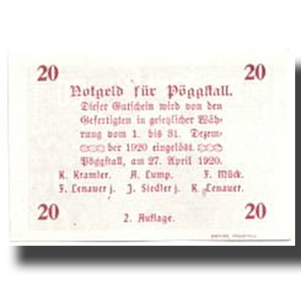 Banconote, Austria, Pöggstall, 20 Heller, Eglise, 1920, 1920-04-27, SPL