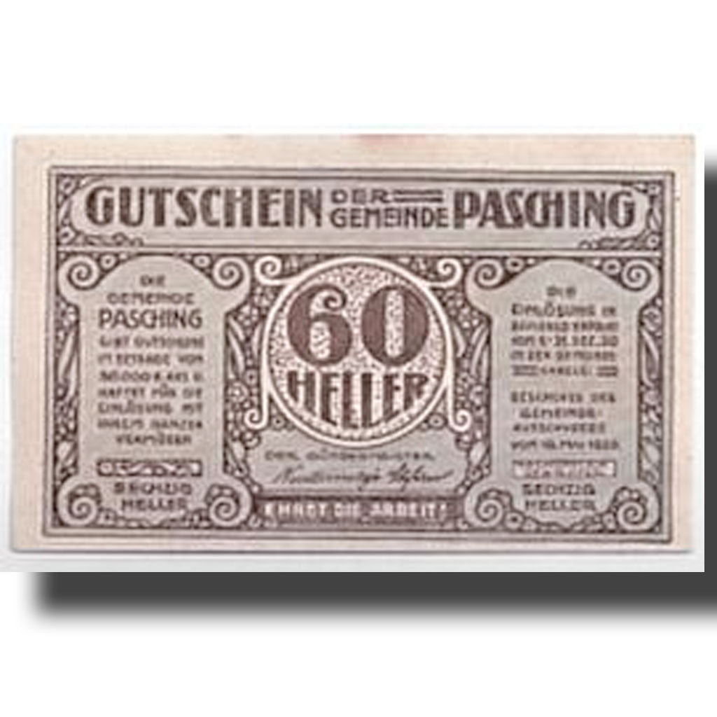 Banknote, Austria, Pasching, 60 Heller, Eglise, 1920, 1920-05-18, UNC(63)