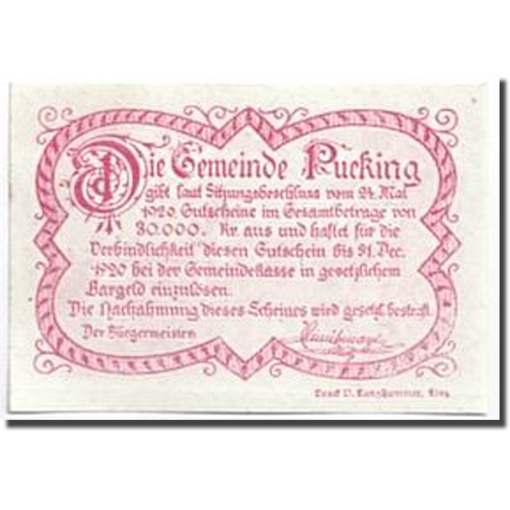 Banknote, Austria, Pucking, 50 Heller, paysage, 1920, 1920-05-24, UNC(63)