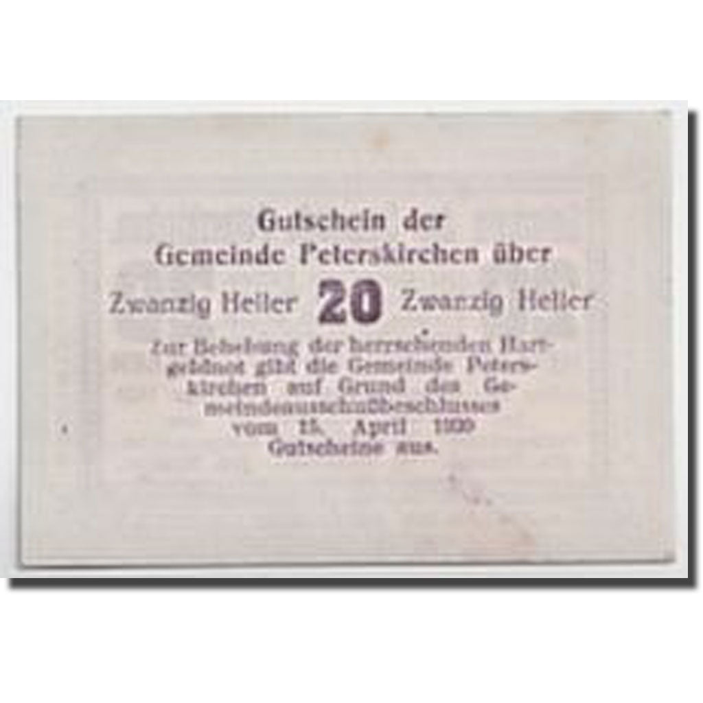 Geldschein, Österreich, Peterskirchen, 20 Heller, graphique, 1920, 1920-10-30