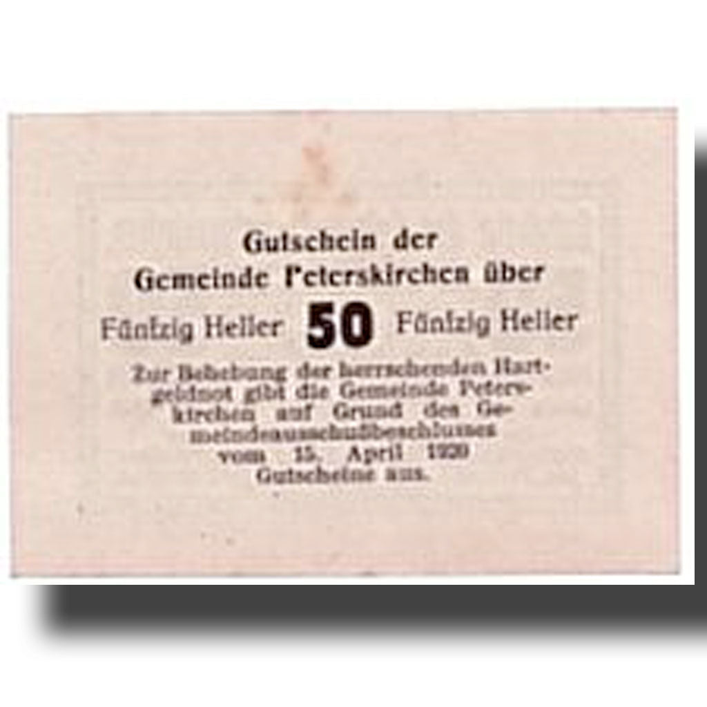 Geldschein, Österreich, Peterskirchen, 50 Heller, graphique, 1920, 1920-10-30