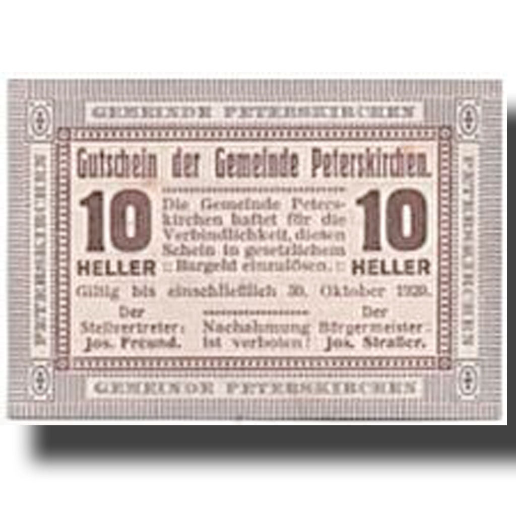 Geldschein, Österreich, Peterskirchen, 10 Heller, graphique, 1920, 1920-10-30