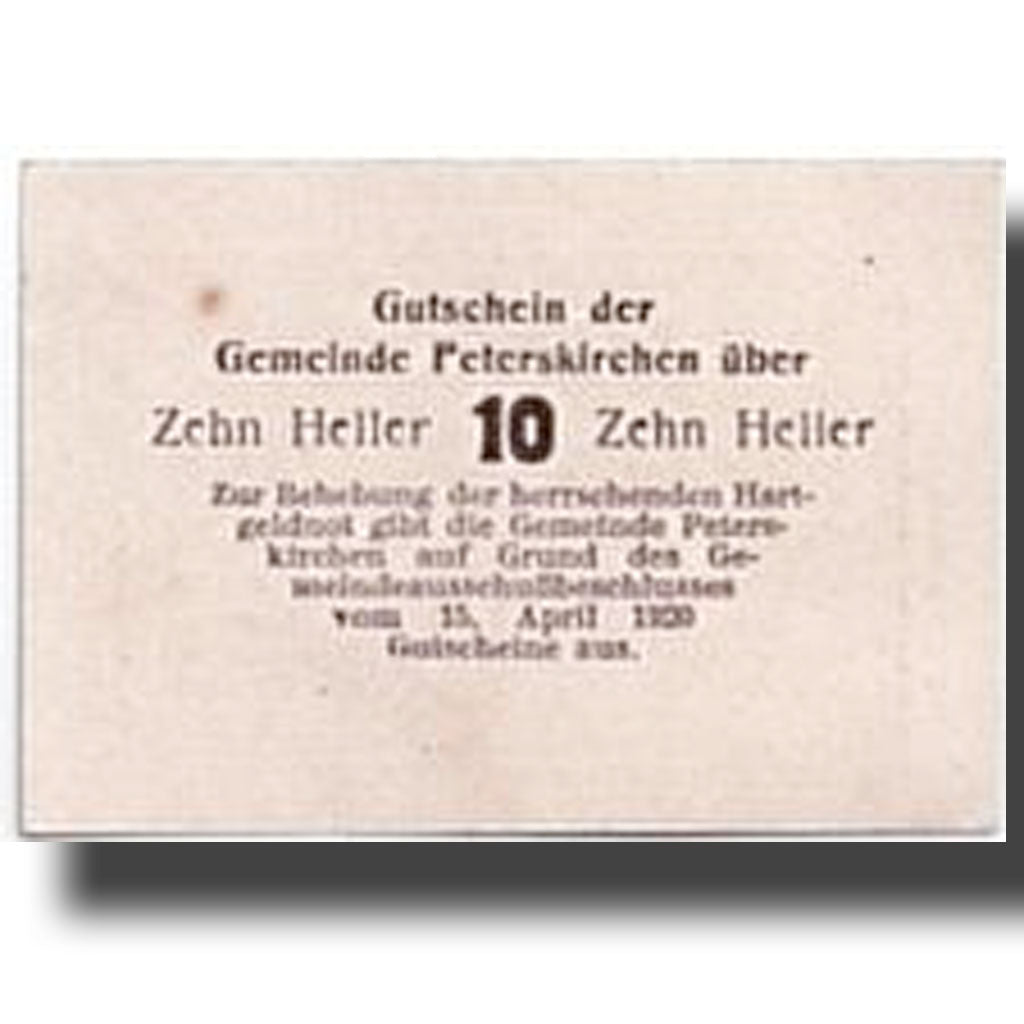 Geldschein, Österreich, Peterskirchen, 10 Heller, graphique, 1920, 1920-10-30