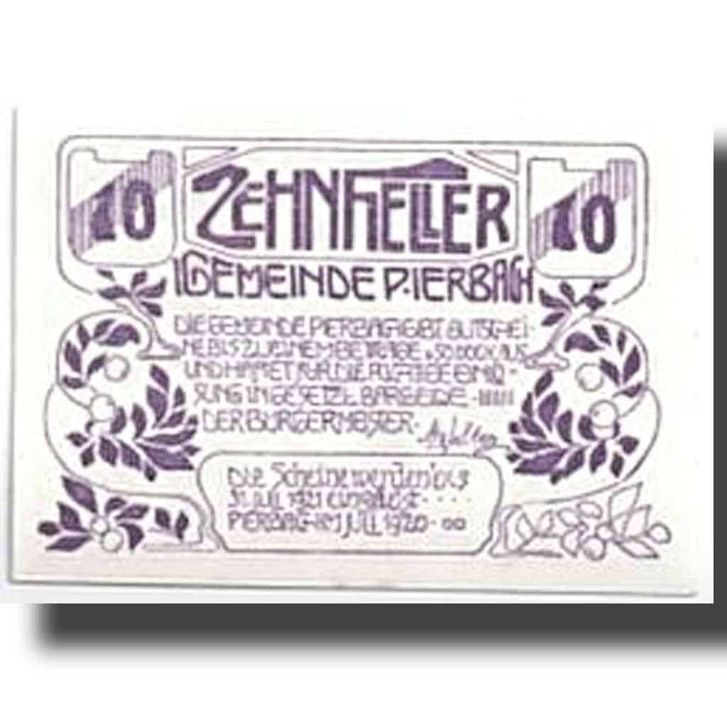 Banknote, Austria, Pierbach, 10 Heller, paysage, UNC(63), Mehl:FS 749