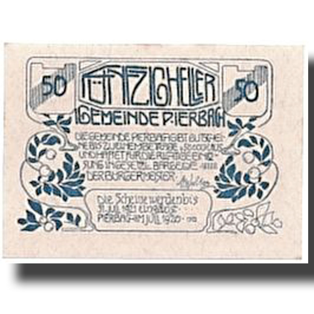 Banknote, Austria, Pierbach, 50 Heller, paysage, UNC(63), Mehl:FS 749