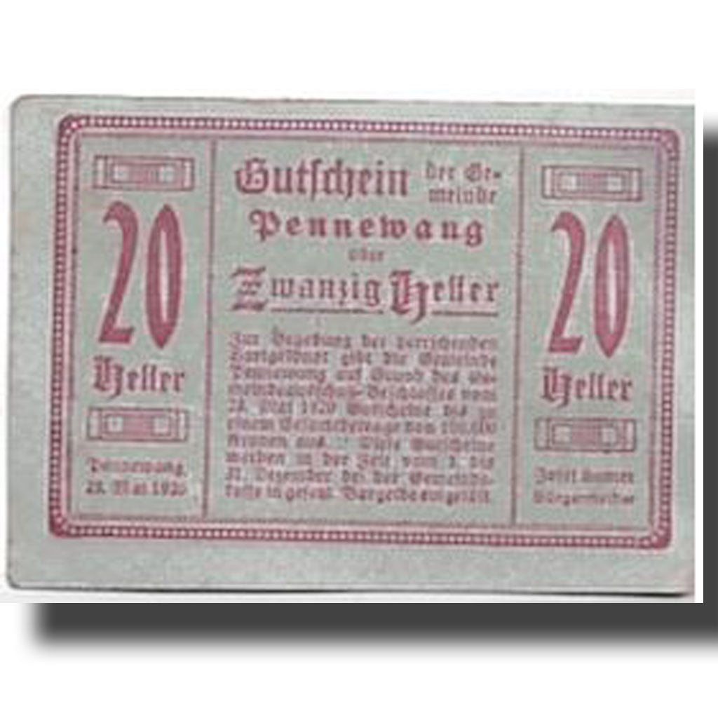 Banknote, Austria, Pennewang, 20 Heller, paysage, 1920, 1920-05-23, UNC(63)