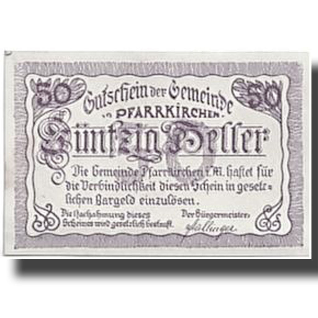 Banknote, Austria, Pfarrkirchen im Muhlkreis, 50 Heller, paysage, 1920