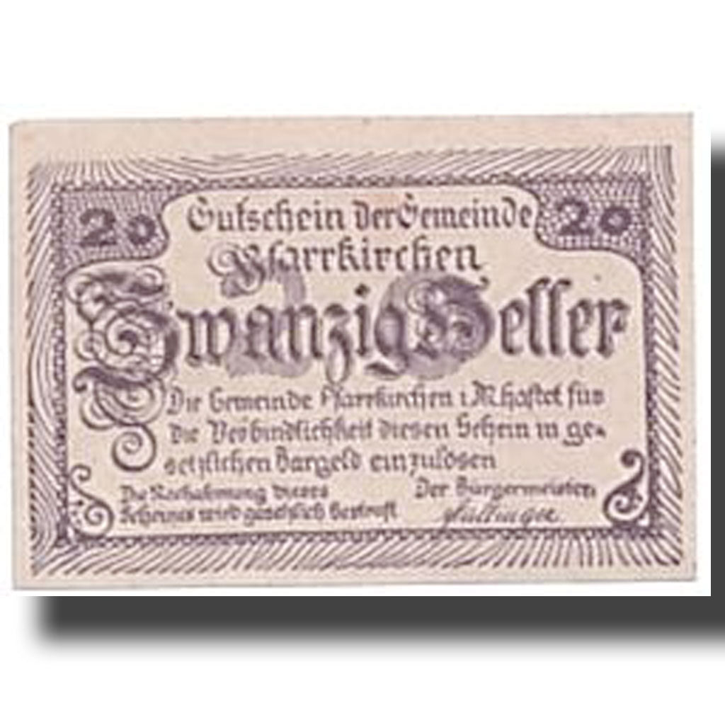 Banknote, Austria, Pfarrkirchen im Muhlkreis, 20 Heller, paysage, 1920