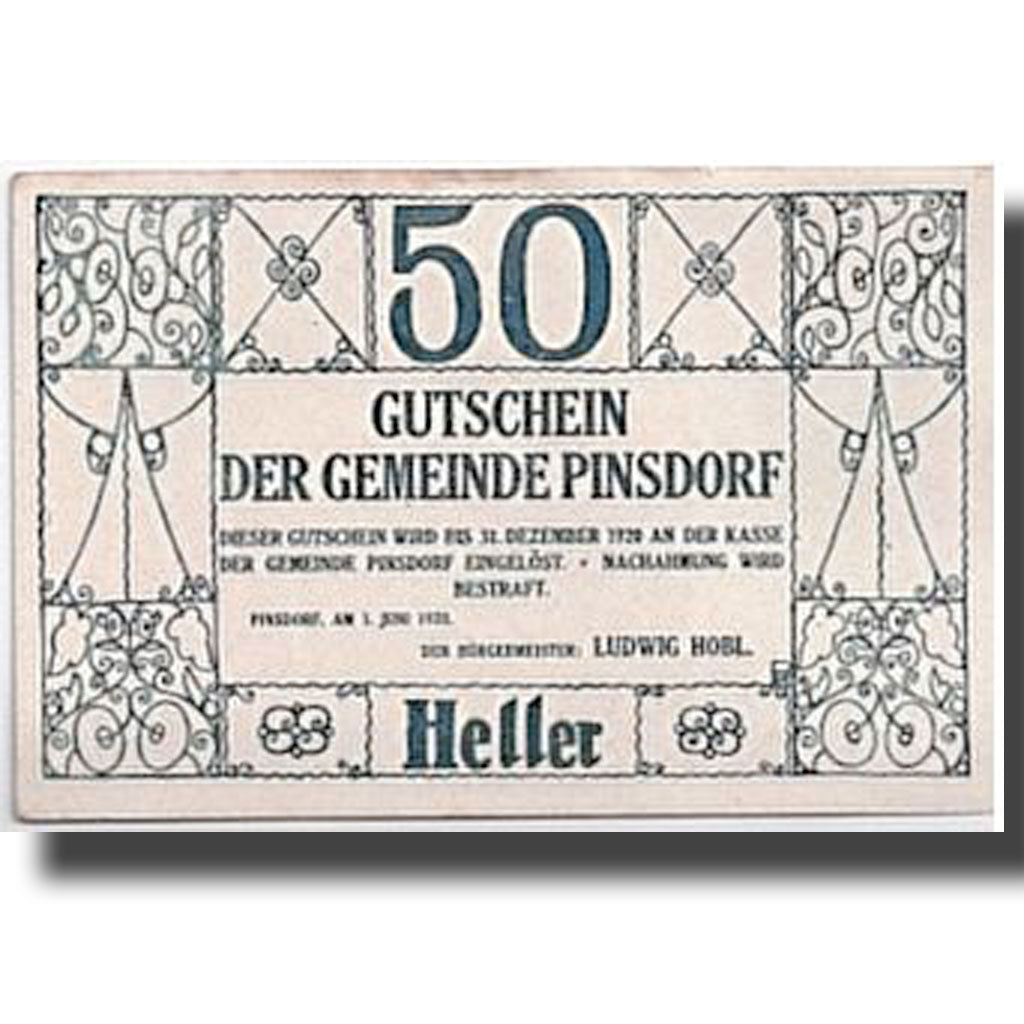 Geldschein, Österreich, Pinsdorf, 50 Heller, paysage, 1920, 1920-06-01, UNZ-