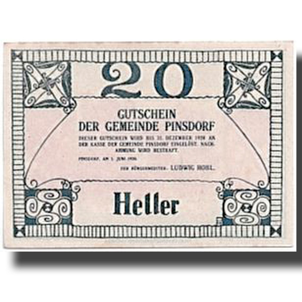 Geldschein, Österreich, Pinsdorf, 20 Heller, paysage, 1920, 1920-06-01, UNZ-