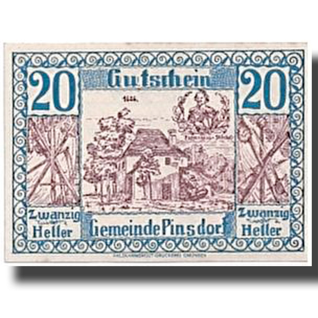 Geldschein, Österreich, Pinsdorf, 20 Heller, paysage, 1920, 1920-06-01, UNZ-