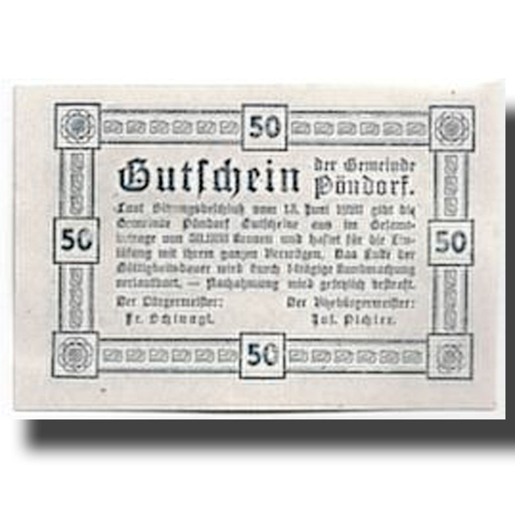 Banknote, Austria, Pöndorf, 50 Heller, paysage, 1920, 1920-06-13, UNC(63)
