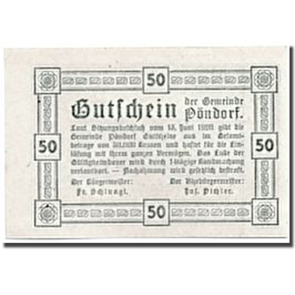 Banknote, Austria, Pöndorf, 50 Heller, paysage, 1920, 1920-06-13, UNC(63)