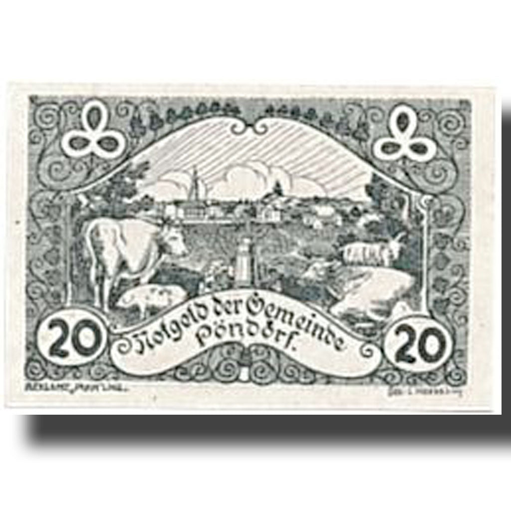 Geldschein, Österreich, Pöndorf, 20 Heller, paysage, 1920, 1920-06-13, UNZ-
