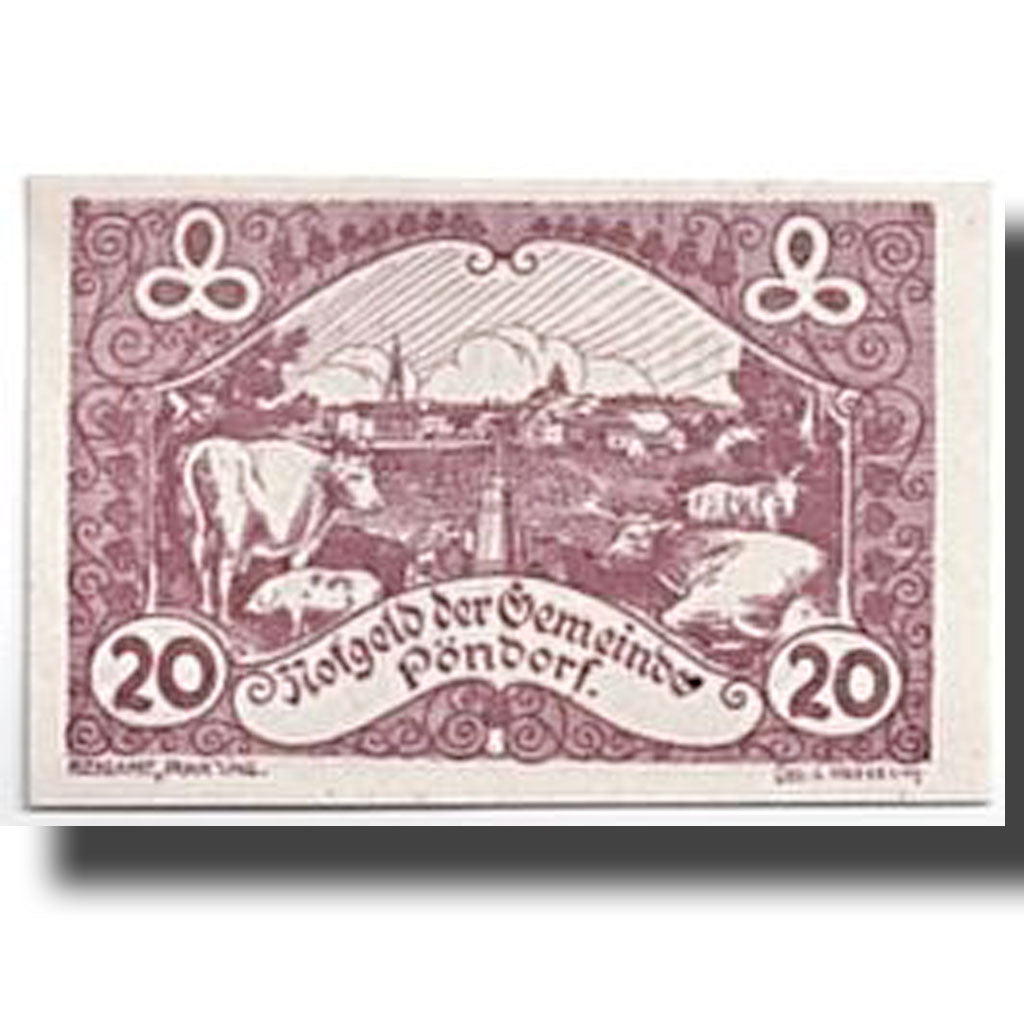Banknote, Austria, Pöndorf, 20 Heller, paysage, 1920, 1920-06-13, UNC(63)