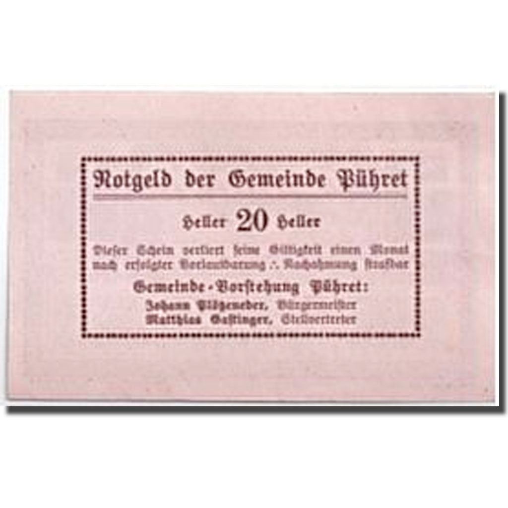 Banknote, Austria, Pühret, 20 Heller, Agriculture et Industrie, UNC(63)