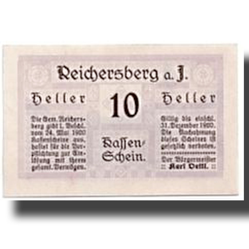 Banknote, Austria, Reichersberg, 10 Heller, place, 1920, 1920-05-24, UNC(63)