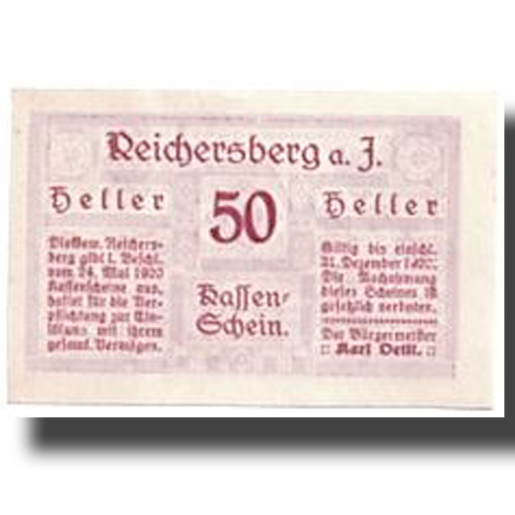 Banknote, Austria, Reichersberg, 50 Heller, paysage, 1920, 1920-05-24, UNC(63)