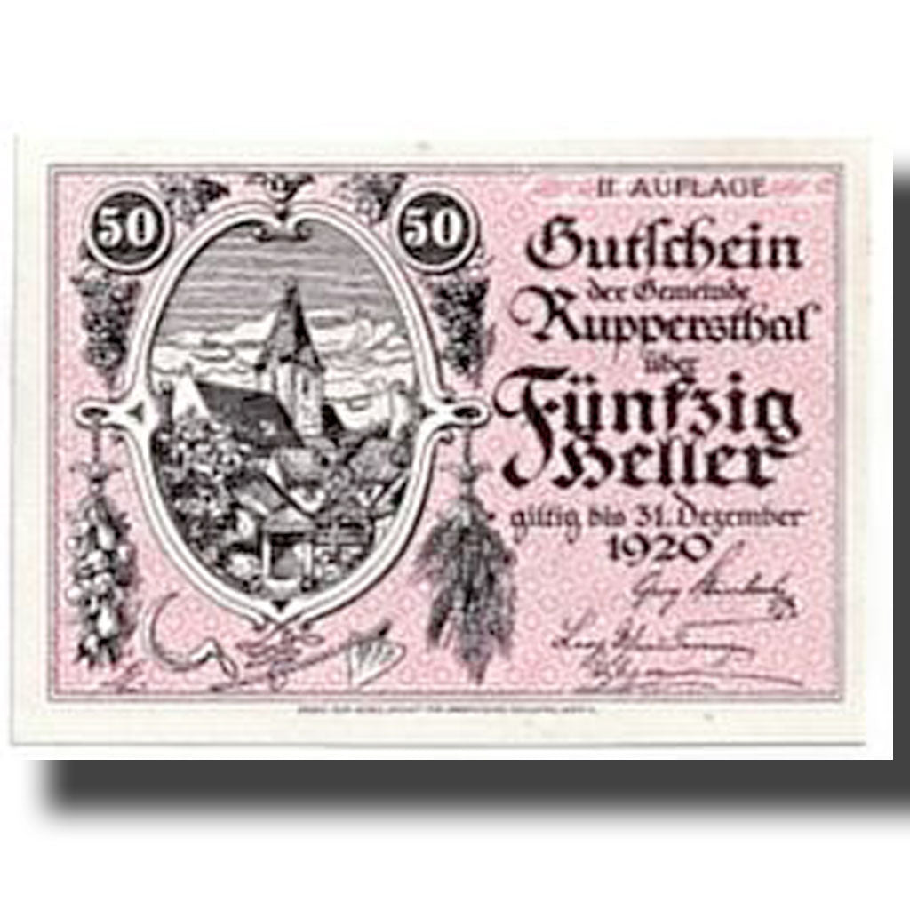Geldschein, Österreich, Ruppersthal, 50 Heller, paysage, UNZ-, Mehl:FS 854c